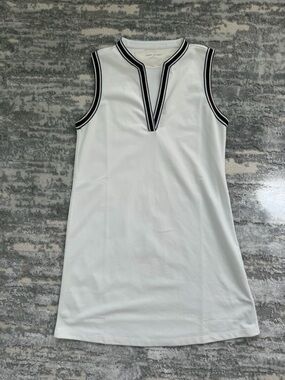 Tory Sport White Sleeveless Knit Dress with maroon Stripe Trim